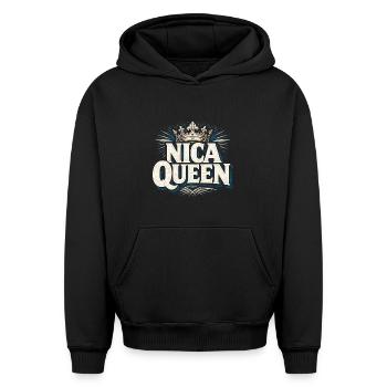 Nicaragua Nicaragic Nica Queen - Sweat à capuche unisexe oversize épais SPREAD - noir - Devant - AI Model Female 172 light (172cm) & AI Model Male 185 light (185cm)