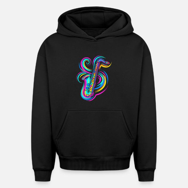 Saxophone - Sweat à capuche unisexe oversize épais SPREAD - noir
