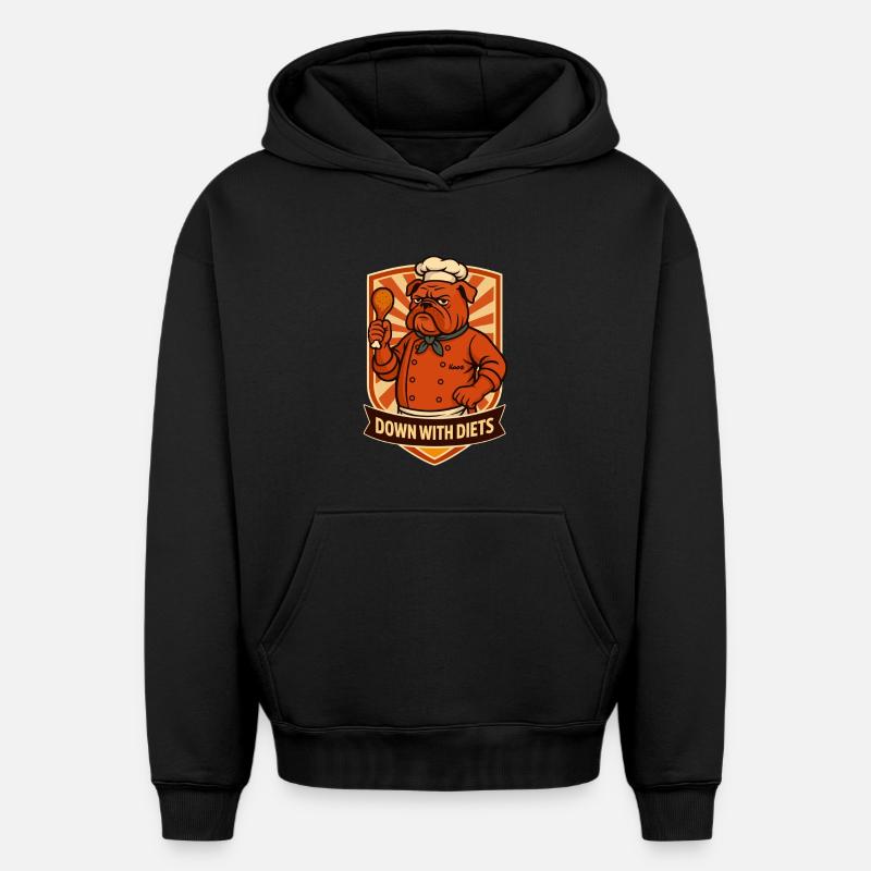 Bouledogue Cuisinier Sans Diète - Sweat à capuche unisexe oversize épais SPREAD - noir