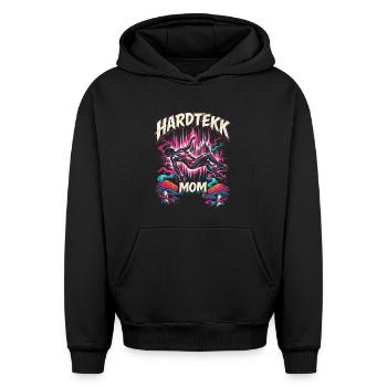 Hardtekk Mom Tekke Allemagne de l’Est - Sweat à capuche unisexe oversize épais SPREAD - noir - Devant - AI Model Female 172 light (172cm) & AI Model Male 185 light (185cm)