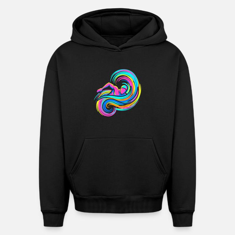 Nageur - Sweat à capuche unisexe oversize épais SPREAD - noir