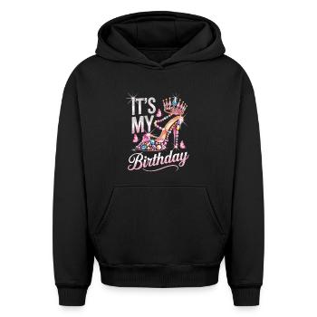 T-shirt Princesse Couronne pour fête d’anniversaire - Sweat à capuche unisexe oversize épais SPREAD - noir - Devant - AI Model Female 172 light (172cm) & AI Model Male 185 light (185cm)