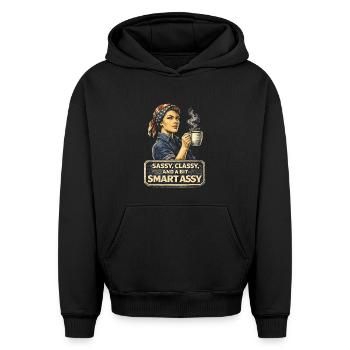 Féminisme Féministe Féministe - Sweat à capuche unisexe oversize épais SPREAD - noir - Devant - AI Model Female 172 light (172cm) & AI Model Male 185 light (185cm)