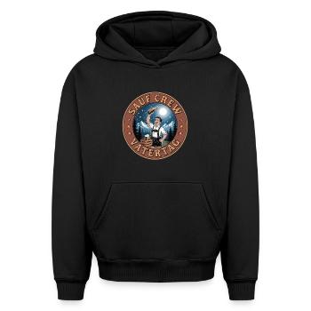 T-shirt de la fête des pères Sauf Crew – Bière et montagnes - Sweat à capuche unisexe oversize épais SPREAD - noir - Devant - AI Model Female 172 light (172cm) & AI Model Male 185 light (185cm)