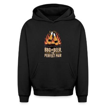 T-shirt BBQ Beer – Cadeau BBQ Beer - Sweat à capuche unisexe oversize épais SPREAD - noir - Devant - AI Model Female 172 light (172cm) & AI Model Male 185 light (185cm)