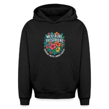 Métier Meilleur Trésorière Fleurs - Sweat à capuche unisexe oversize épais SPREAD - noir - Devant - AI Model Female 172 light (172cm) & AI Model Male 185 light (185cm)