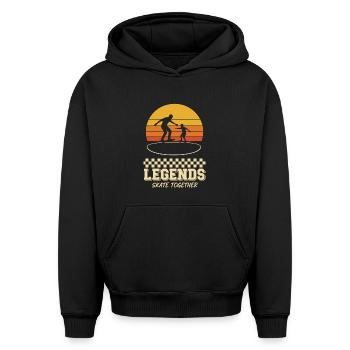 Skateboard Legends Father Son - Oversized Heavyweight Unisex Hoodie - black - Front - AI Model Female 172 light (172cm) & AI Model Male 185 light (185cm)