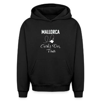 Majorque, les filles en tournée - Sweat à capuche unisexe oversize épais SPREAD - noir - Devant - AI Model Female 172 light (172cm) & AI Model Male 185 light (185cm)