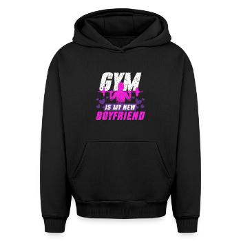 Biceps Biceps Gym est mon nouveau petit ami - Sweat à capuche unisexe oversize épais SPREAD - noir - Devant - AI Model Female 172 light (172cm) & AI Model Male 185 light (185cm)
