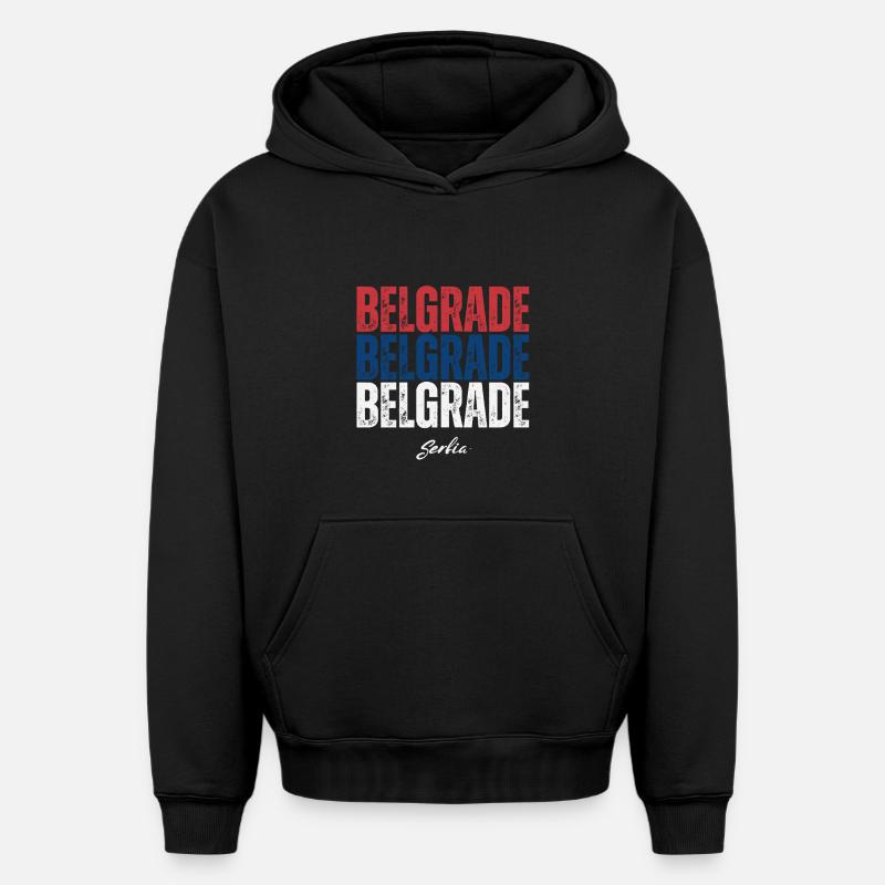 Belgrade, Serbie, j’adore Belgrade - Sweat à capuche unisexe oversize épais SPREAD - noir