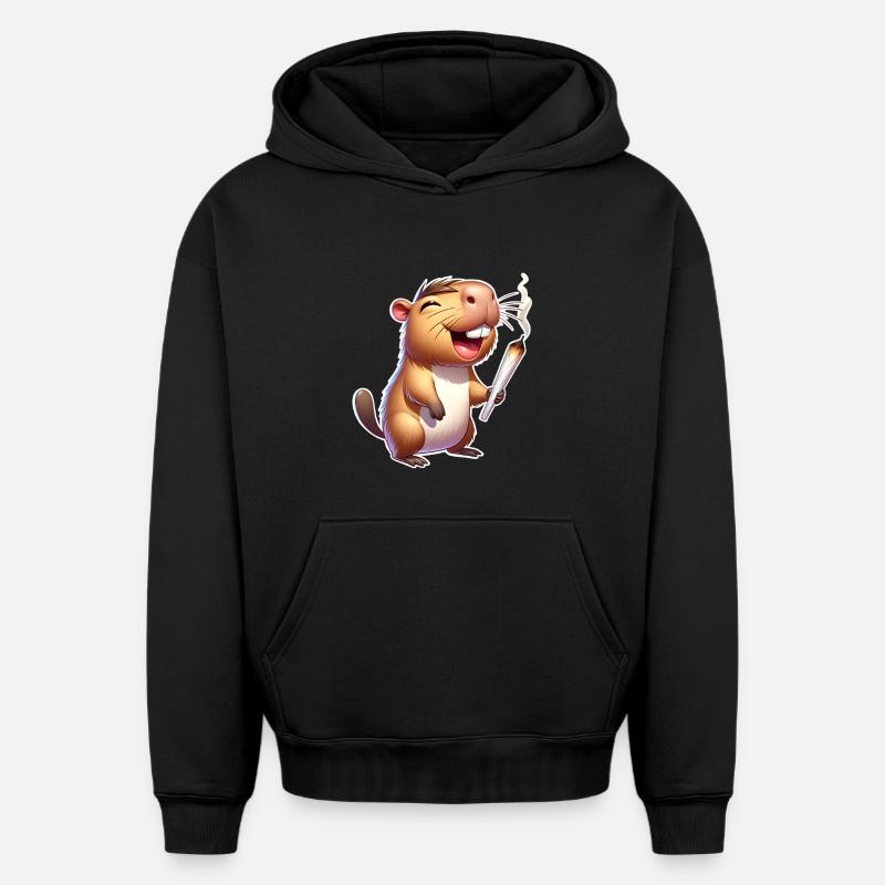 Mauvaise herbe de la capybara - Sweat à capuche unisexe oversize épais SPREAD - noir