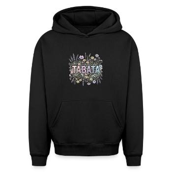 Fleurs de fitness Tabata Workout - Sweat à capuche unisexe oversize épais SPREAD - noir - Devant - AI Model Female 172 light (172cm) & AI Model Male 185 light (185cm)