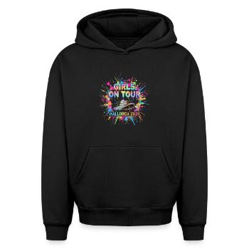 Girls On Tour Mallorca 2026 (Garantie du prix le plus bas) - Sweat à capuche unisexe oversize épais SPREAD - noir - Devant - AI Model Female 172 light (172cm) & AI Model Male 185 light (185cm)