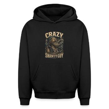 Chanton de chansons marines Le fou du bilang - Sweat à capuche unisexe oversize épais SPREAD - noir - Devant - AI Model Female 172 light (172cm) & AI Model Male 185 light (185cm)
