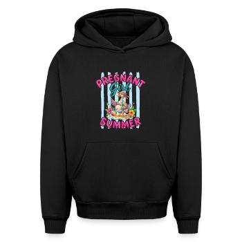 Fille enceinte, maman drôle d’oie d’été - Sweat à capuche unisexe oversize épais SPREAD - noir - Devant - AI Model Female 172 light (172cm) & AI Model Male 185 light (185cm)