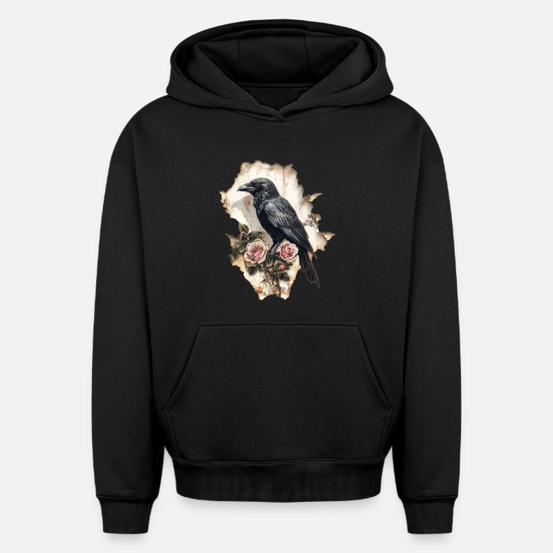 Corbeau - Sweat à capuche unisexe oversize épais SPREAD - noir