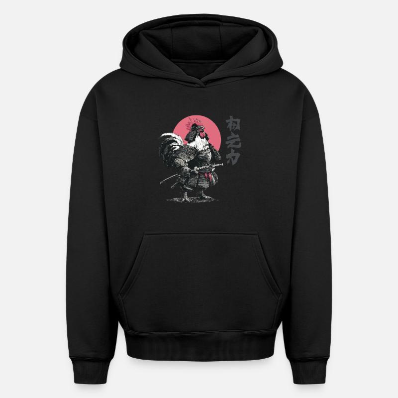 Imprimé d’armure samouraï coq - Sweat à capuche unisexe oversize épais SPREAD - noir
