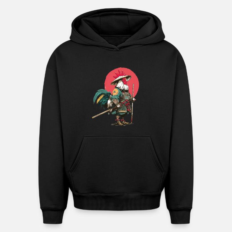 Samouraï Coq en armure - Sweat à capuche unisexe oversize épais SPREAD - noir