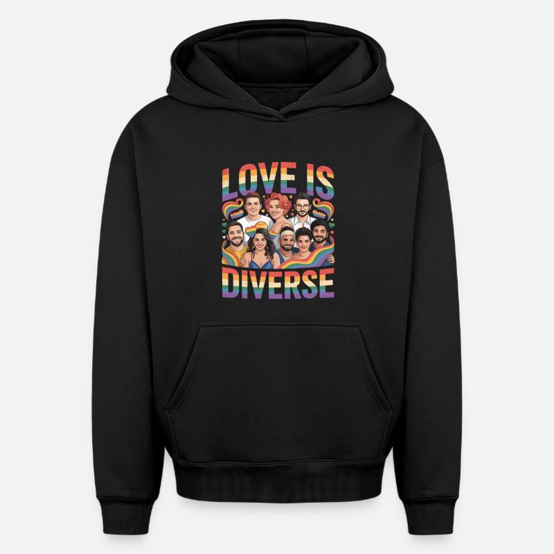 Love Is Diverse Pride Regenbogen - Oversized Heavyweight Unisex Hoodie - Schwarz