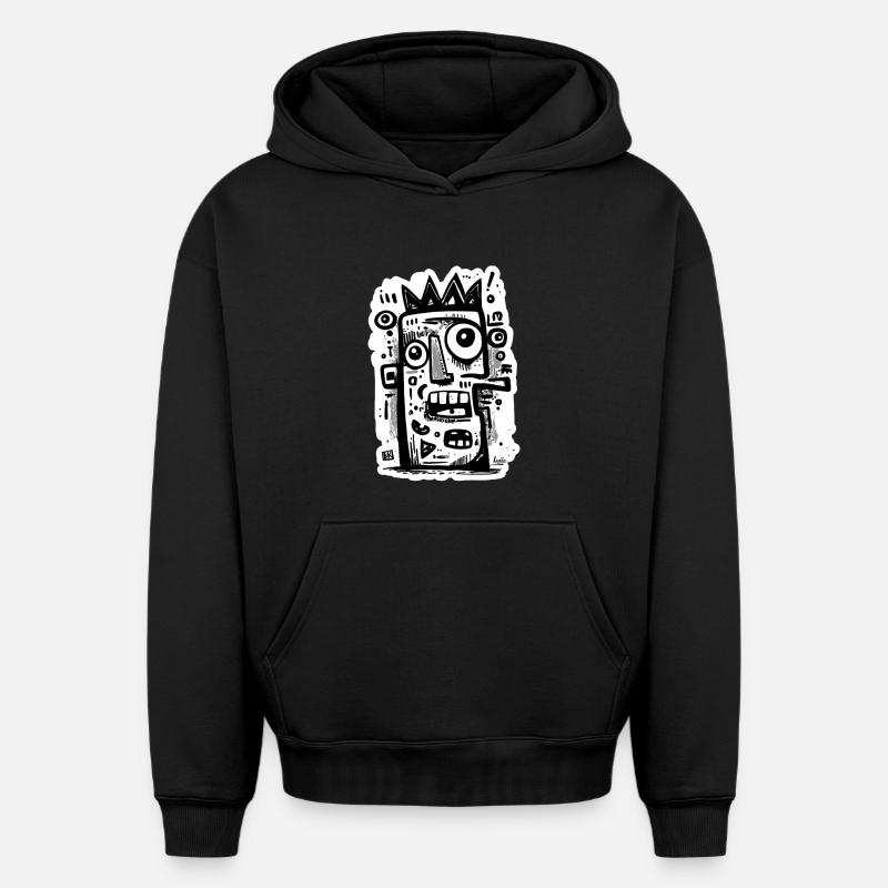 Art abstrait du visage couronné - Sweat à capuche unisexe oversize épais SPREAD - noir