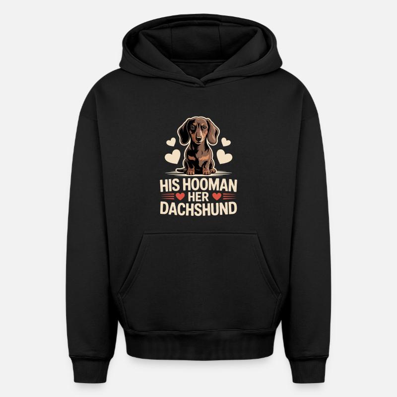 Teckel Hooman - Sweat à capuche unisexe oversize épais SPREAD - noir