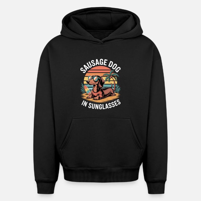Teckel de plage - Sweat à capuche unisexe oversize épais SPREAD - noir