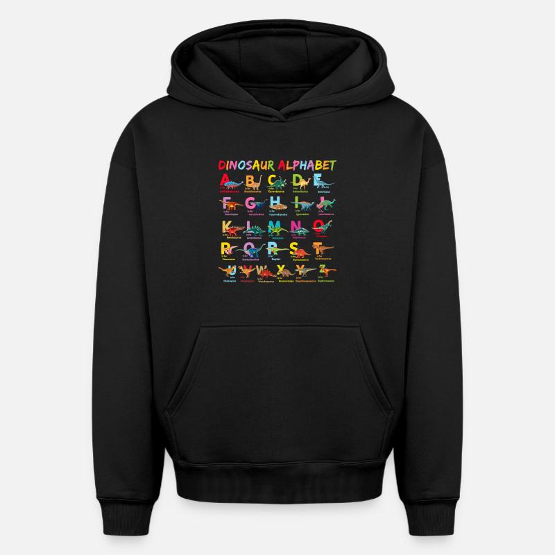 Abécédaire Dinosaure Alphabet Enfant - Sweat à capuche unisexe oversize épais SPREAD - noir