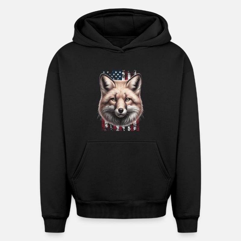 Fox US Red Fox Fox - Sweat à capuche unisexe oversize épais SPREAD - noir