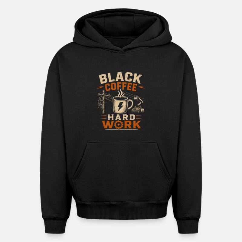 Café devant la ligne électrique - Sweat à capuche unisexe oversize épais SPREAD - noir