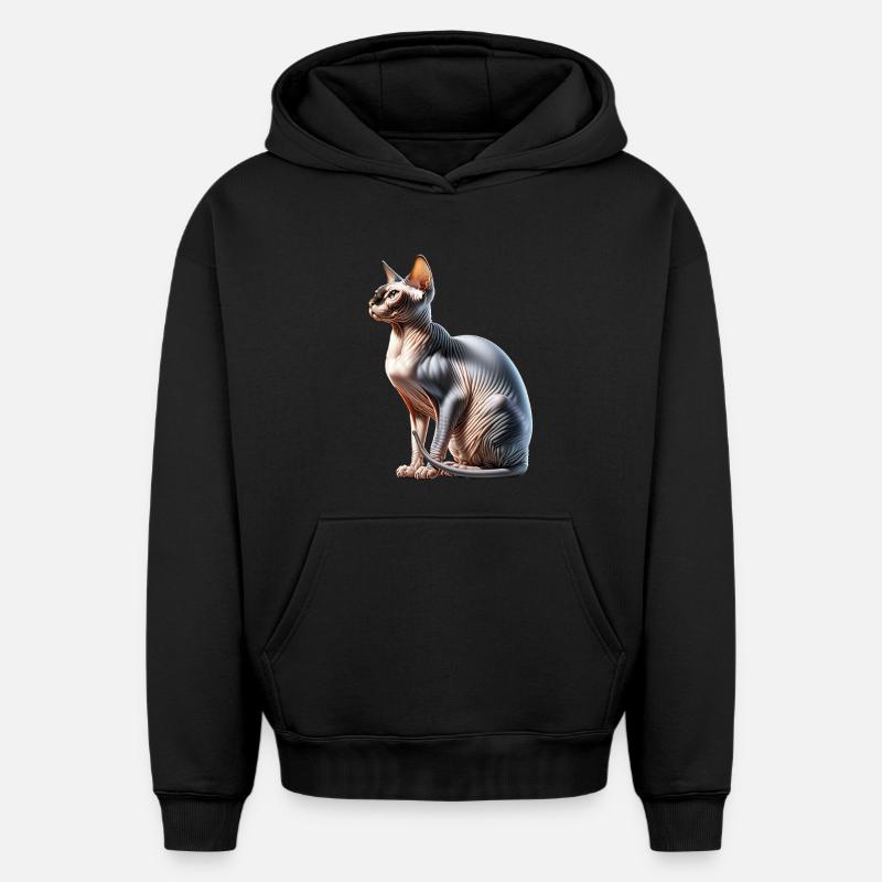 Chat Sphynx - Sweat à capuche unisexe oversize épais SPREAD - noir