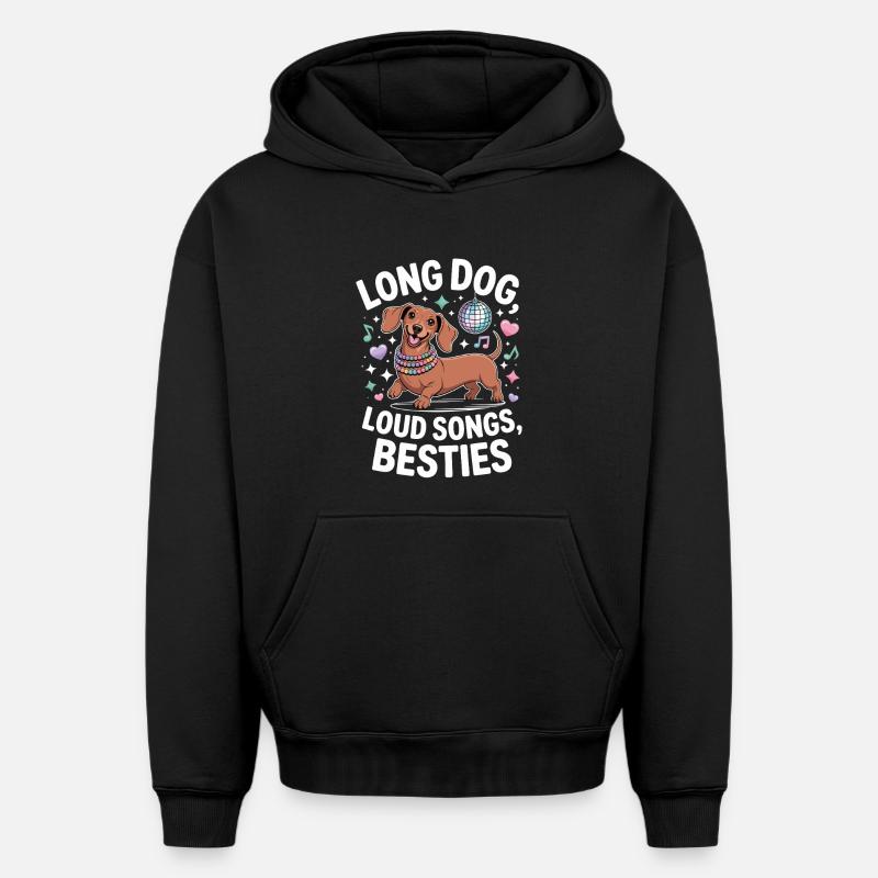 Dachshund Disco - Sweat à capuche unisexe oversize épais SPREAD - noir