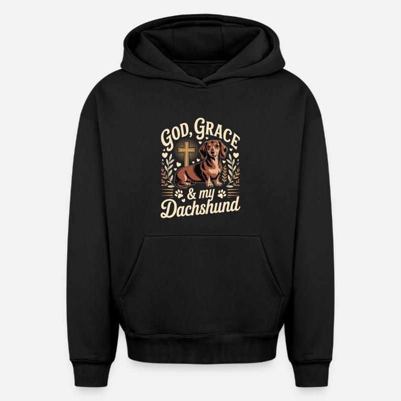 God Grace Teckel - Sweat à capuche unisexe oversize épais SPREAD - noir