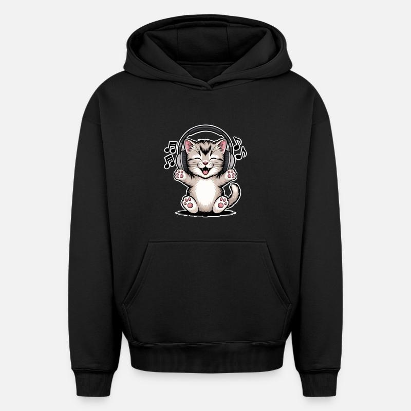 Musique des chats - Sweat à capuche unisexe oversize épais SPREAD - noir