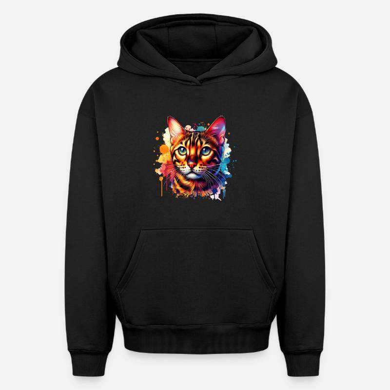 Motif du chat du Bengale - Sweat à capuche unisexe oversize épais SPREAD - noir