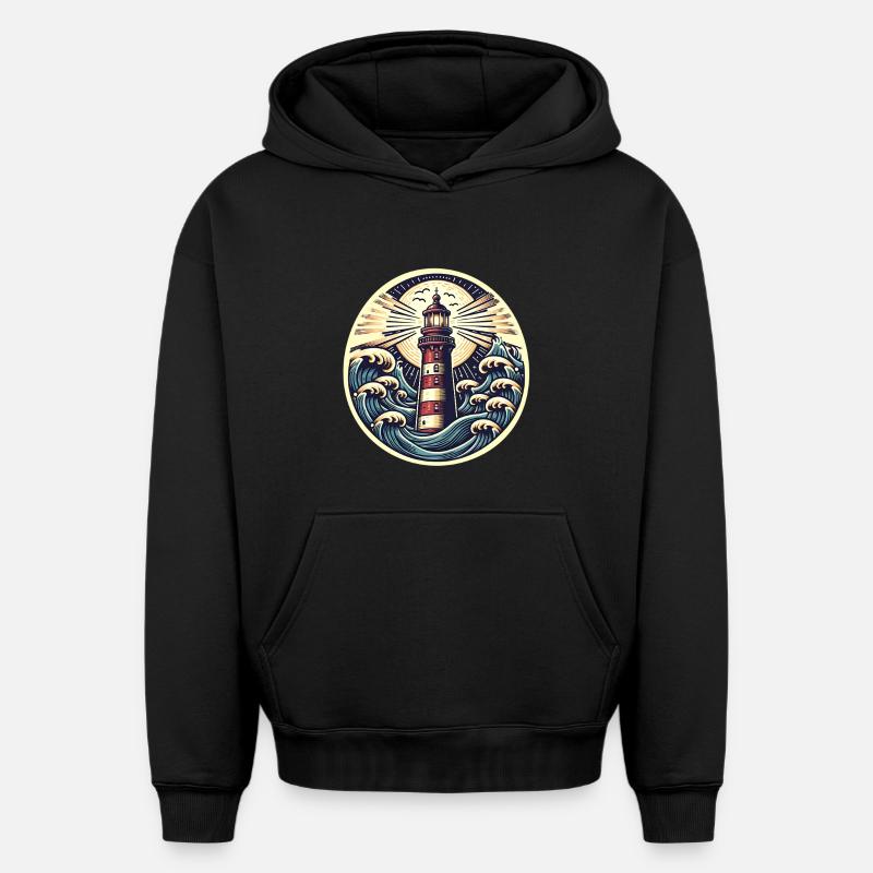 phare - Sweat à capuche unisexe oversize épais SPREAD - noir