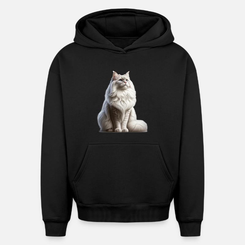 Chat angora turc - Sweat à capuche unisexe oversize épais SPREAD - noir