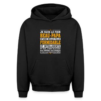 Beau Père Cadeau humour personnalisé - Sweat à capuche unisexe oversize épais SPREAD - noir - Devant - AI Model Female 172 light (172cm) & AI Model Male 185 light (185cm)