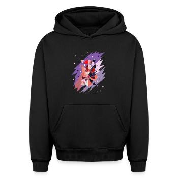 Bouquet abstrait en violet - Sweat à capuche unisexe oversize épais SPREAD - noir - Devant - AI Model Female 172 light (172cm) & AI Model Male 185 light (185cm)