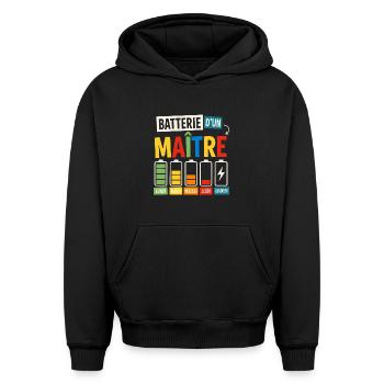 Maître Cadeau humour personnalisé - Sweat à capuche unisexe oversize épais SPREAD - noir - Devant - AI Model Female 172 light (172cm) & AI Model Male 185 light (185cm)