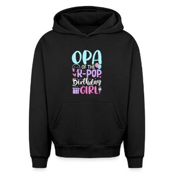 Grand-père de la fille d’anniversaire K-Pop - Sweat à capuche unisexe oversize épais SPREAD - noir - Devant - AI Model Female 172 light (172cm) & AI Model Male 185 light (185cm)