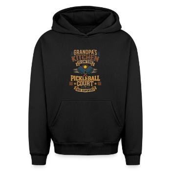 Grandpa Pickleball Grandpa Gift Grandparents' Day - Oversized Heavyweight Unisex Hoodie - black - Front - AI Model Female 172 light (172cm) & AI Model Male 185 light (185cm)