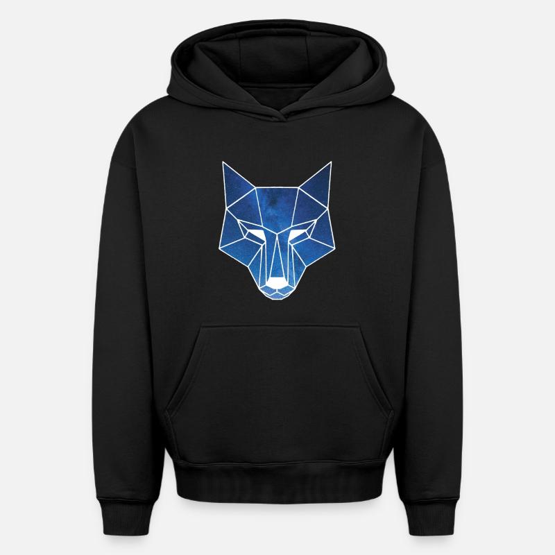 Loup blanc et ciel étoilé - Sweat à capuche unisexe oversize épais SPREAD - noir