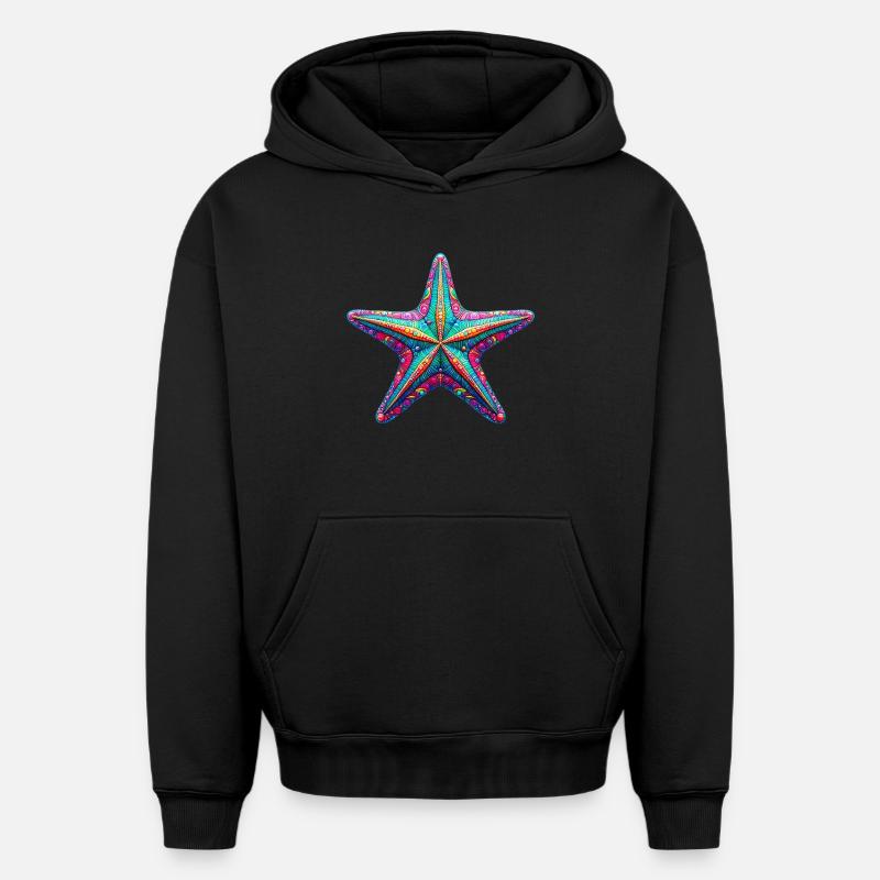 Étoile de mer - Sweat à capuche unisexe oversize épais SPREAD - noir
