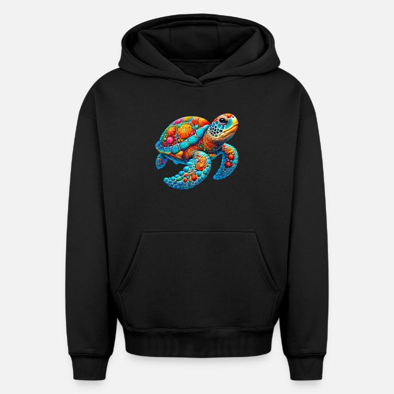 Tortue - Sweat à capuche unisexe oversize épais SPREAD - noir