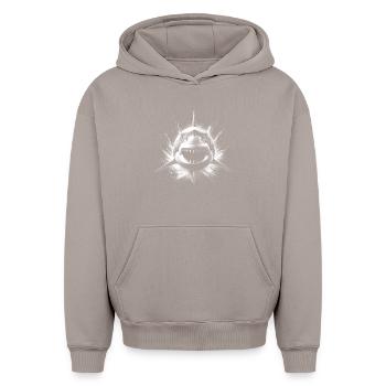 Cool shark with water splashes - Oversized Heavyweight Unisex Hoodie - taupe - Front - AI Model Female 172 light (172cm) & AI Model Male 185 light (185cm)