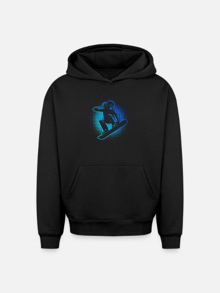 Neon Snowboarder Halftones - Oversized Heavyweight Unisex Hoodie - black