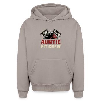 Courses d’équipe des stands Auntie - Sweat à capuche unisexe oversize épais SPREAD - taupe - Devant - AI Model Female 172 light (172cm) & AI Model Male 185 light (185cm)