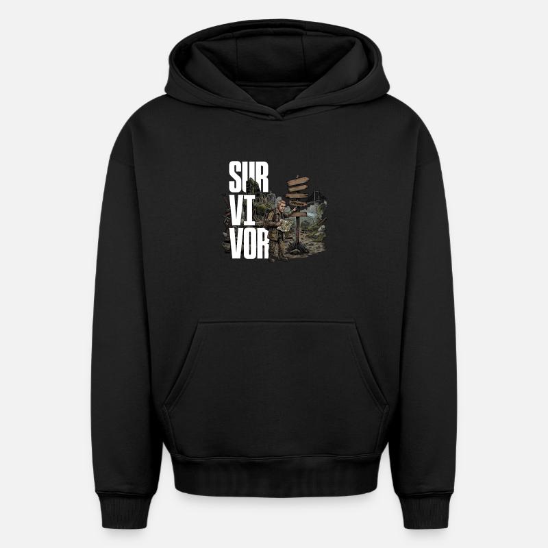 Survivant - Sweat à capuche unisexe oversize épais SPREAD - noir