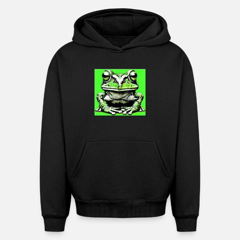 grenouille - Sweat à capuche unisexe oversize épais SPREAD - noir