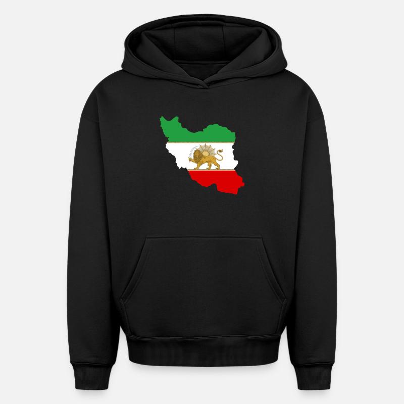 Drapeau iran Lion et Soleil - شیر خورشید پرچم - Sweat à capuche unisexe oversize épais SPREAD - noir